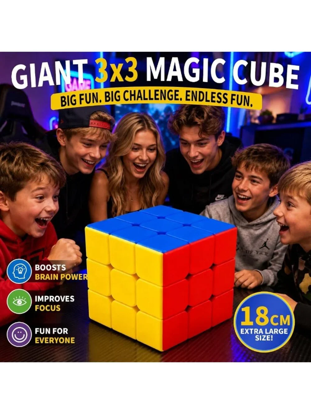 Extra Large 3x3 Magic Cube Puzzle - 18CM Stickerless Brain Teaser for All Ages